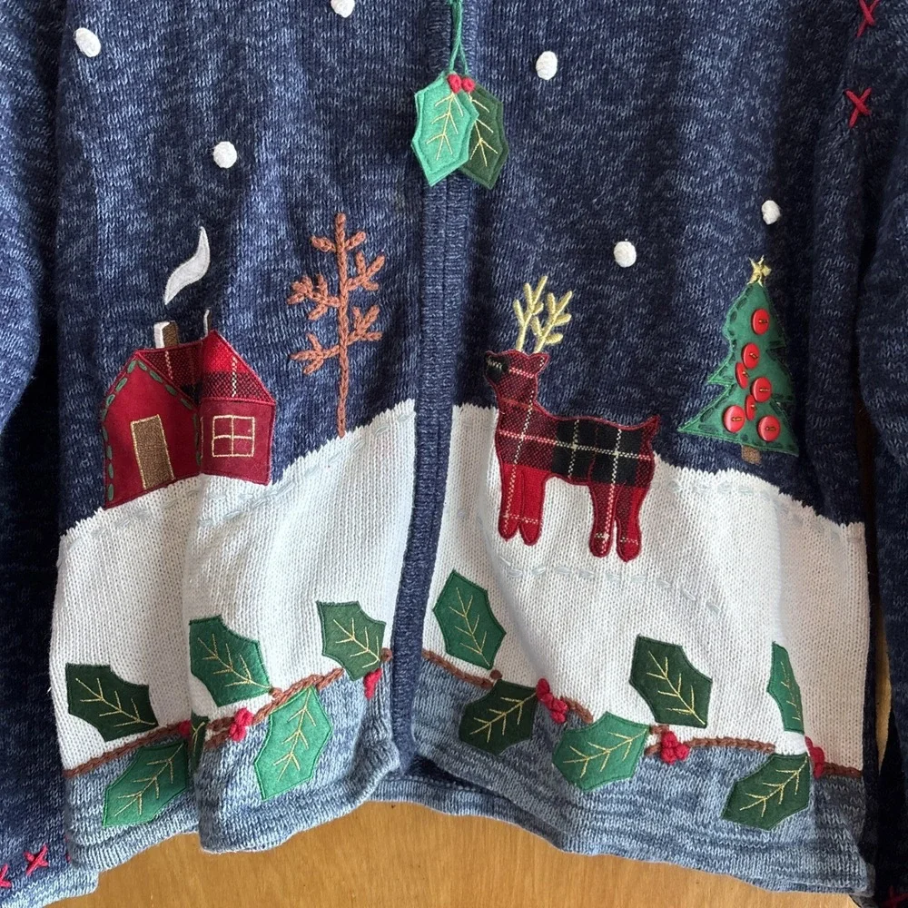 Vtg Tiara International Christmas Sweater Womens XL‎ Embellished Knitted Grandma